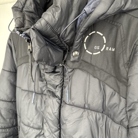 G Star Raw Whistler Hooded Bomber Puffer Coat Size Large Navy Nylon - Picture 8 of 15
